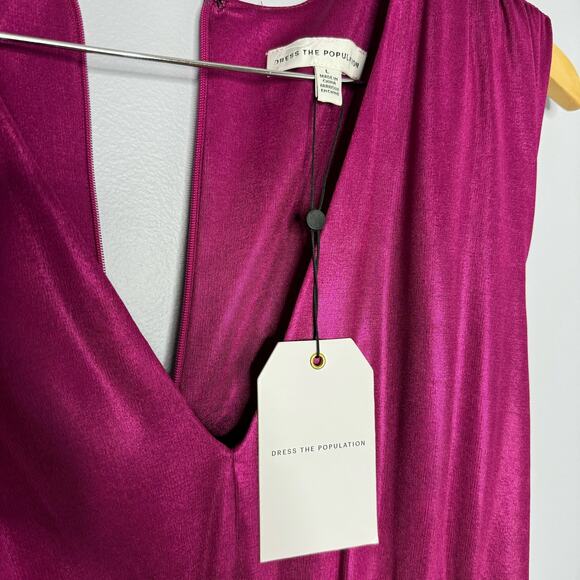 Dress The Population Krista Plunge Neck Side Slit Gown Dress Maxi Prom Magenta L - Picture 9 of 12